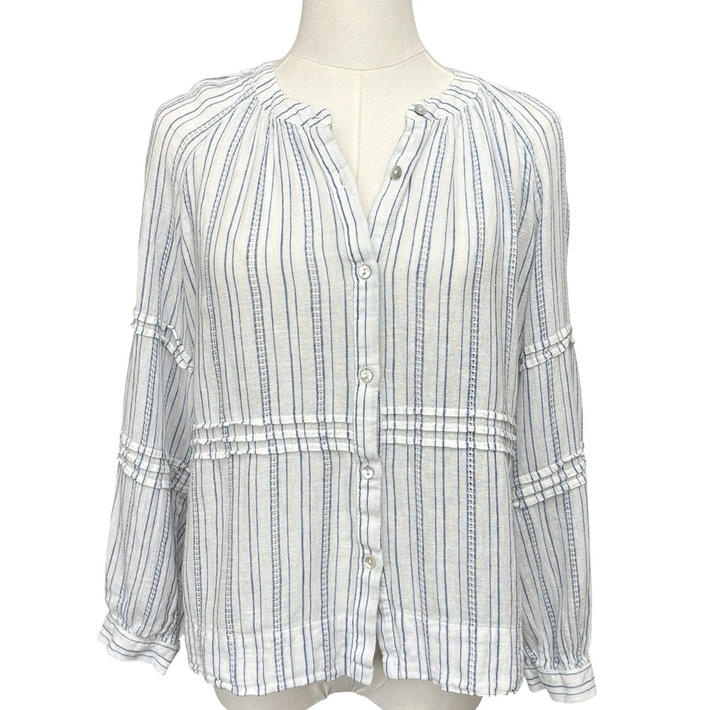 Rails Frances Sonoma Stripe Sz M Balloon Sleeve  Button Down Linen Blend - Picture 4 of 16